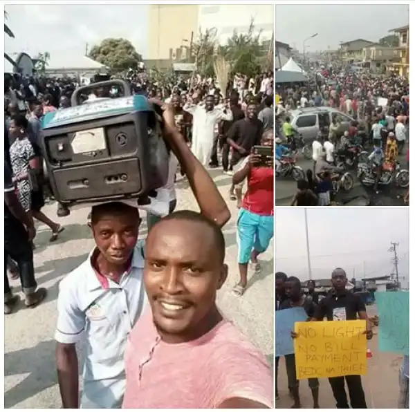 Sapele Residents Protest With Generators On Their Heads Against Power Outage